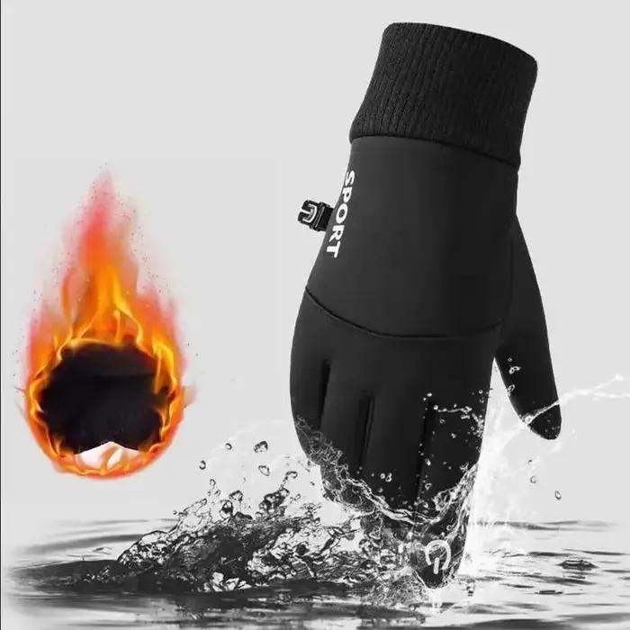 Gants de cyclisme chauffants et imperméables en cuir pour sports de plein air course à pied moto ski tactiles et doublés polaires
