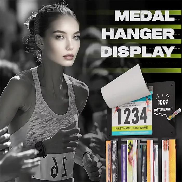 Support mural multifonctionnel robuste pour médailles de marathon et dossards de course – Présentoir pour coureurs – Cadeau idéal