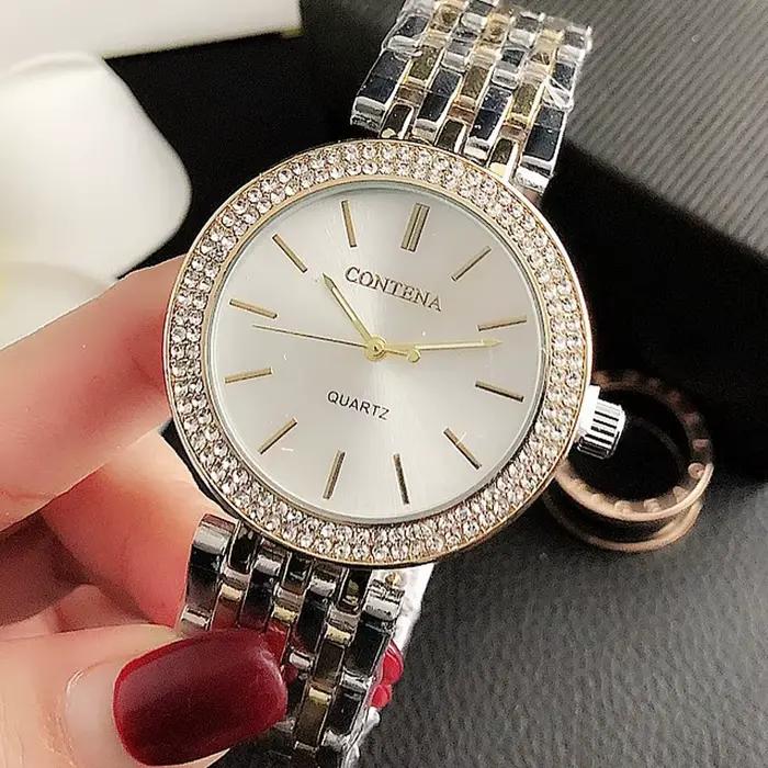 Montres pour femmes de luxe en acier inoxydable strass