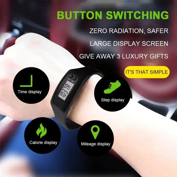 Podomètre LED Bracelet compteur de pas montre 12/24H affichage de l'heure traqueur de pas en Silicone