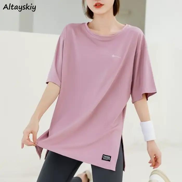 T-shirt de Course à Manches Courtes et Col Rond pour Femme