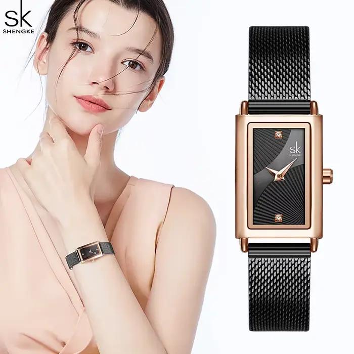 Shengke femmes montres mode genève concepteur dames montre de luxe marque Rectangle Quartz or montre-bracelet cadeaux