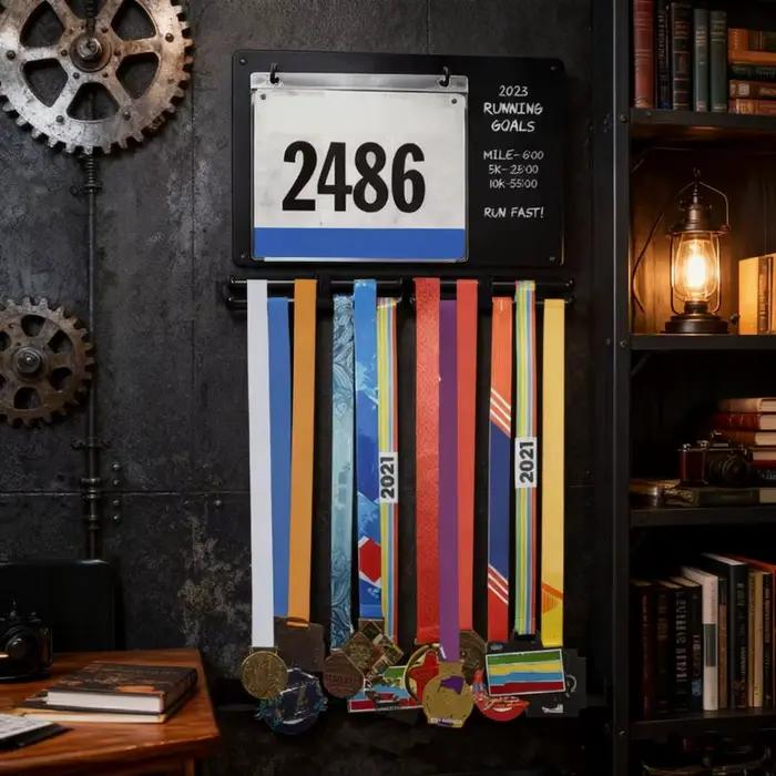 Support mural multifonctionnel robuste pour médailles de marathon et dossards de course – Présentoir pour coureurs – Cadeau idéal