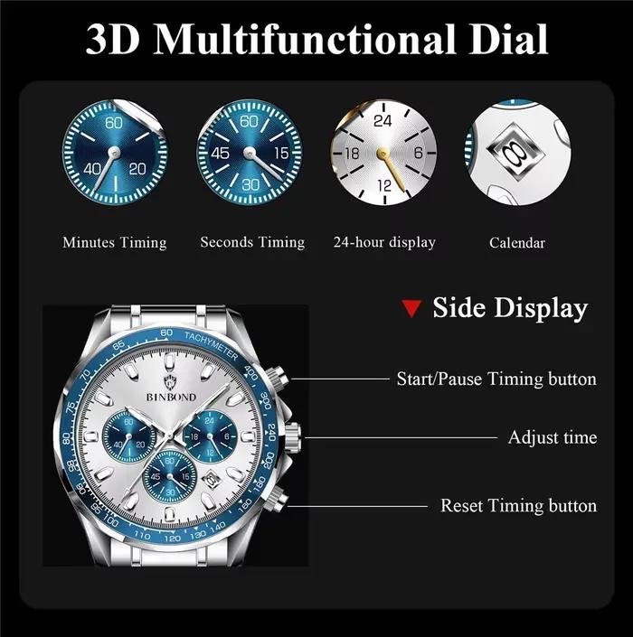 Nouvelle montre automatique pour homme petit cadran bleu numérique mode montres à Quartz hommes horloge