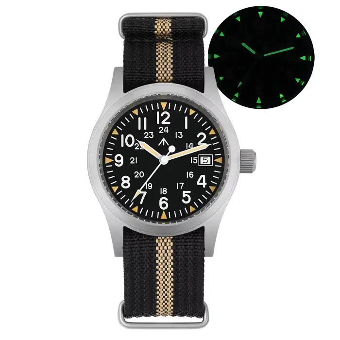 Militado ML05 montre militaire Ronda 515 mouvement à Quartz saphir bombé avec revêtement AR haute transparence lumineux 38mm montres Vintage