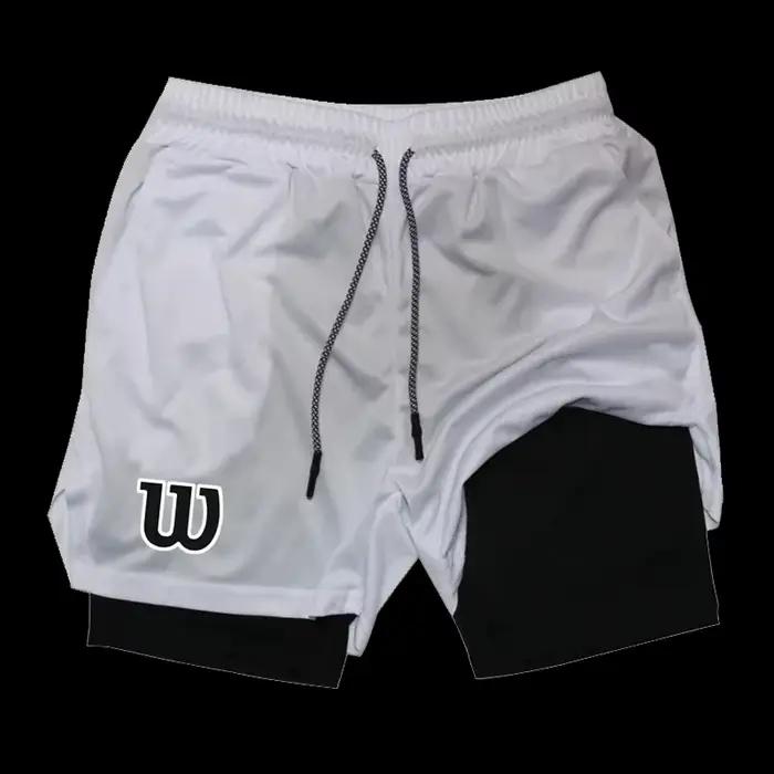 Hommes 2 en 1 Double couche short de course sport décontracté gymnastique entraînement marque maille respirant