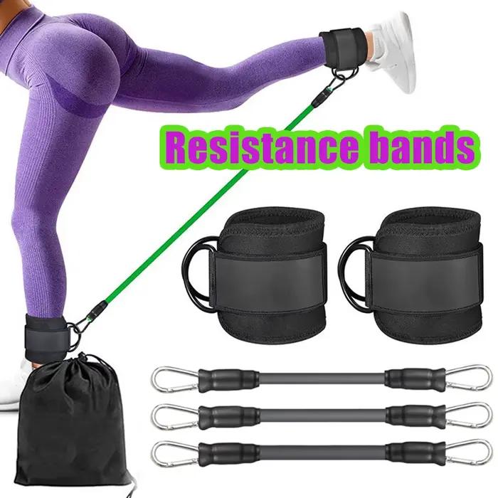 Ensemble de bandes de résistance extensibles avec sangle de cheville pour entraînement des jambes et hanches, idéal pour yoga, Pilates, cross fit et exercices de gym à domicile pour homme et femme