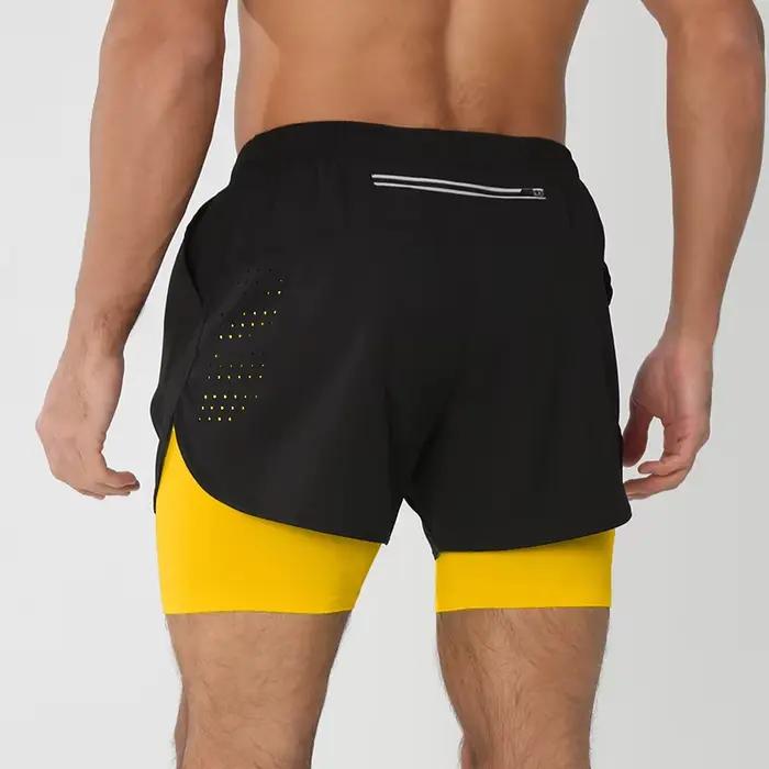 Short de course pour hommes séchage rapide Fitness noir Double couche Shorts