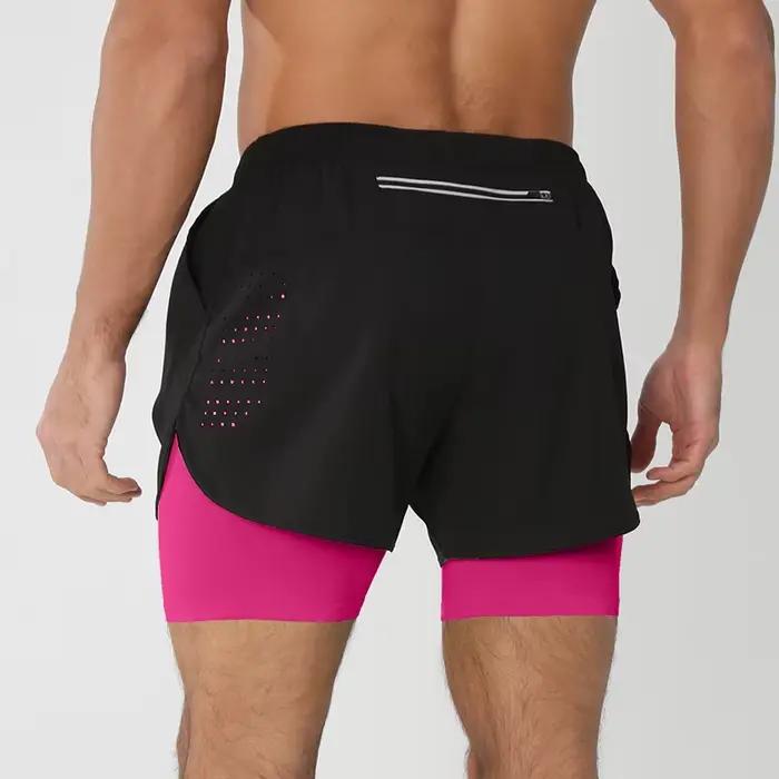 Short de course pour hommes séchage rapide Fitness noir Double couche Shorts