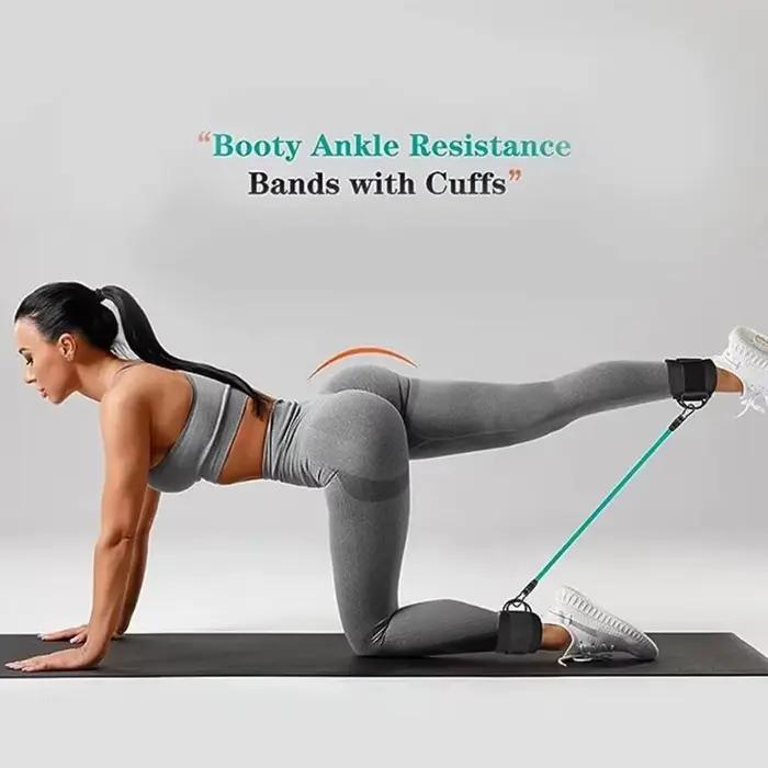 Ensemble de bandes de résistance extensibles avec sangle de cheville pour entraînement des jambes et hanches, idéal pour yoga, Pilates, cross fit et exercices de gym à domicile pour homme et femme
