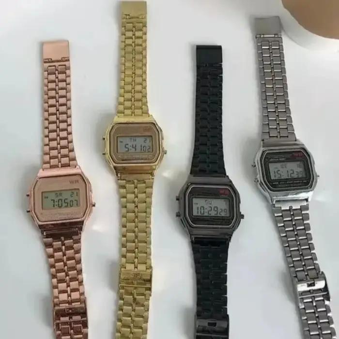Montre numérique en acier inoxydable pour hommes et femmes