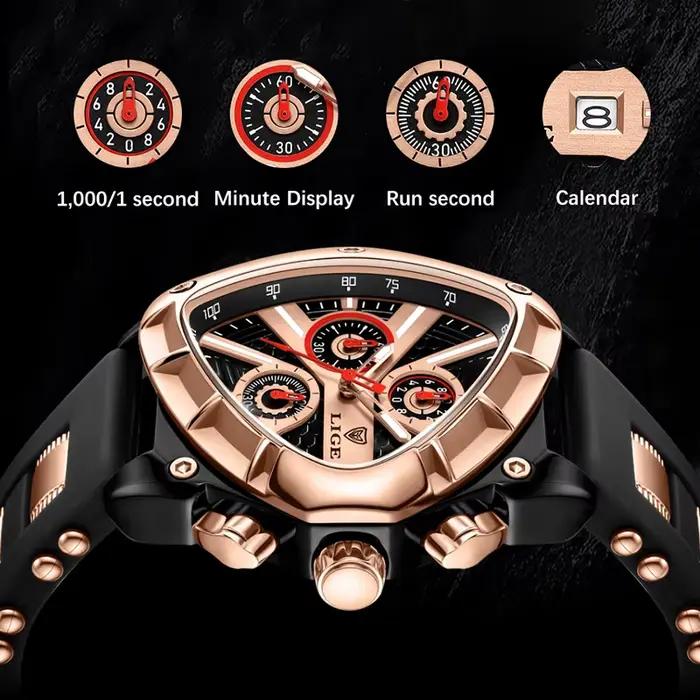 LIGE mode hommes montre Triangle chronographe militaire montre-bracelet Sport armée