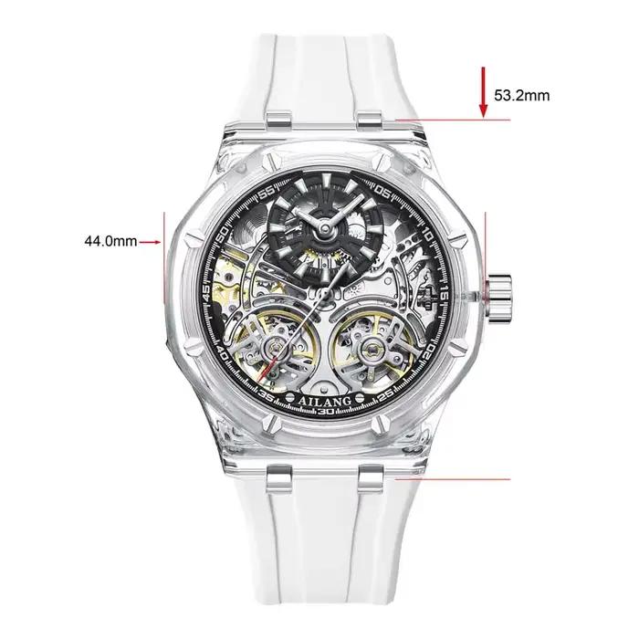 Double Tourbillon Design montre pour hommes de luxe boîtier Transparent jaune en caoutchouc Style de mode loisirs