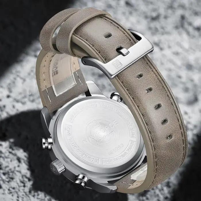 NAVIFORCE NF9263 montre étanche affichage lumineux bracelet en cuir véritable multi-fonction chronographe compte à