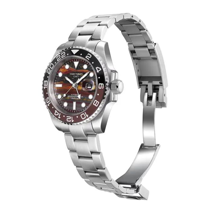 TIME TOKEN Tiger Iron GMT montre automatique pour hommes Super lumineuse 10ATM résistant à l'eau affichage du calendrier conception Unique