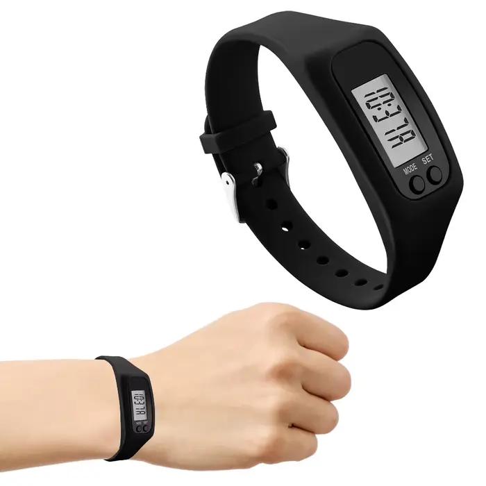 Podomètre LED Bracelet compteur de pas montre 12/24H affichage de l'heure traqueur de pas en Silicone