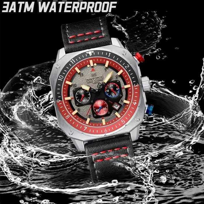 NAVIFORCE sport multifonction étanche montres pour hommes mode cuir marque de luxe Quartz analogique lumineux carré montre-bracelet