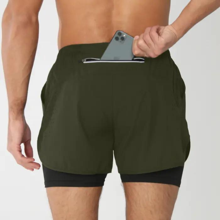 Short de course pour hommes séchage rapide Fitness noir Double couche Shorts
