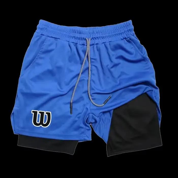 Hommes 2 en 1 Double couche short de course sport décontracté gymnastique entraînement marque maille respirant