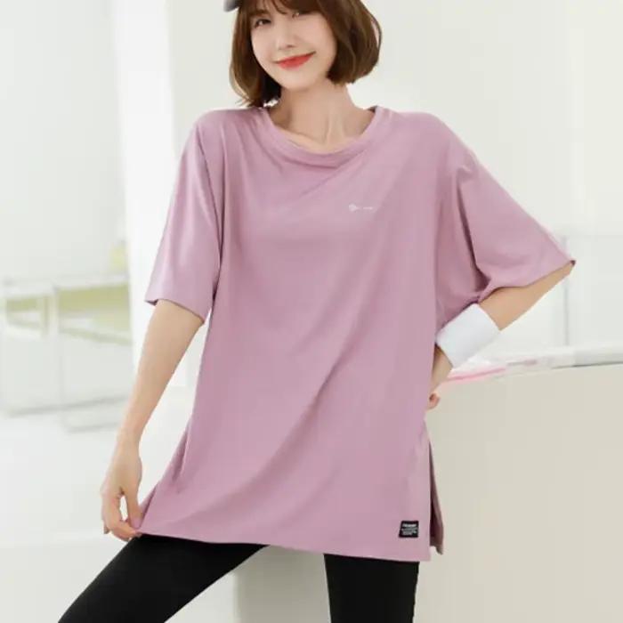 T-shirt de Course à Manches Courtes et Col Rond pour Femme