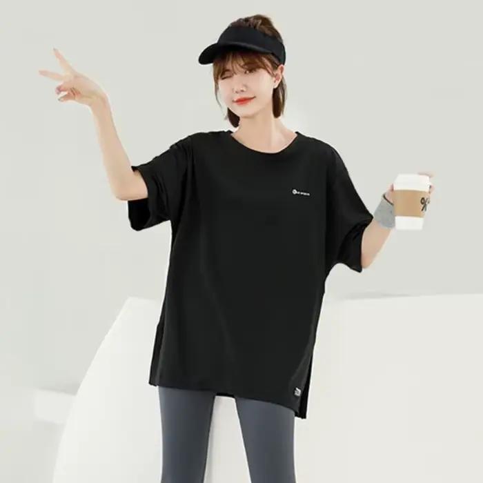 T-shirt de Course à Manches Courtes et Col Rond pour Femme