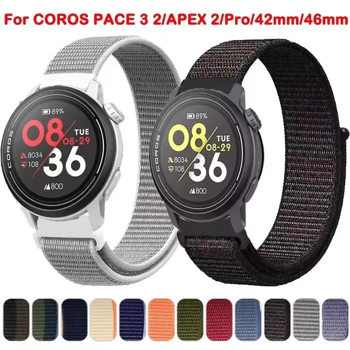 Bracelet de montre en nylon pour COROS APEX Pro, APEX 46mm, PACE 3, offrant confort, durabilité et style pour coureurs et triathlètes