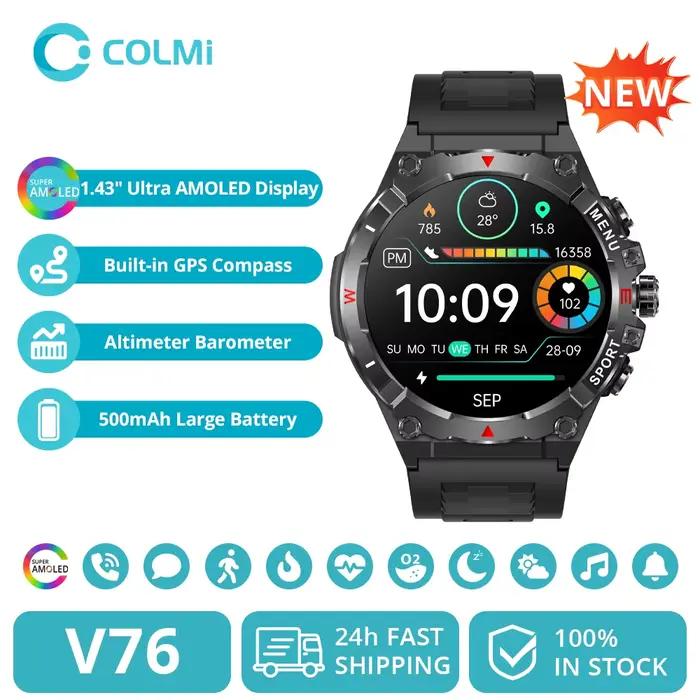 2025 COLMI V76 GPS Smartwatch 1.43 "Ultra AMOLED affichage boussole intégrée altimètre Bluetooth appel montre intelligente 500mAh batterie