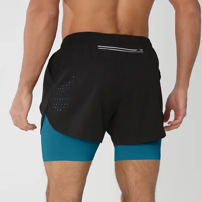 Short de course pour hommes séchage rapide Fitness noir Double couche Shorts