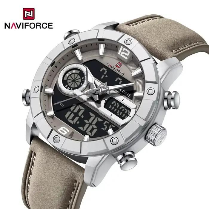 NAVIFORCE NF9263 montre étanche affichage lumineux bracelet en cuir véritable multi-fonction chronographe compte à
