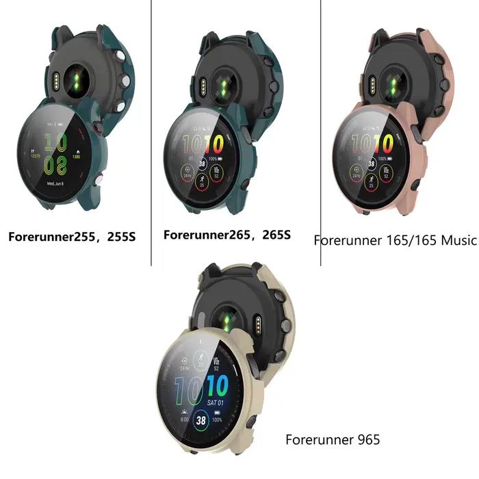 Pour Garmin Forerunner 255 255s 265 265s 165 musique 965 cadre PC dur pare-chocs housse + HD mince verre trempé anti-rayures
