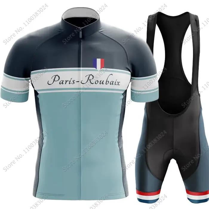 Ensemble Maillot et Cuissard de Cyclisme France Paris-Roubaix 2026 – Tenue d'Été pour Vélo de Route et VTT