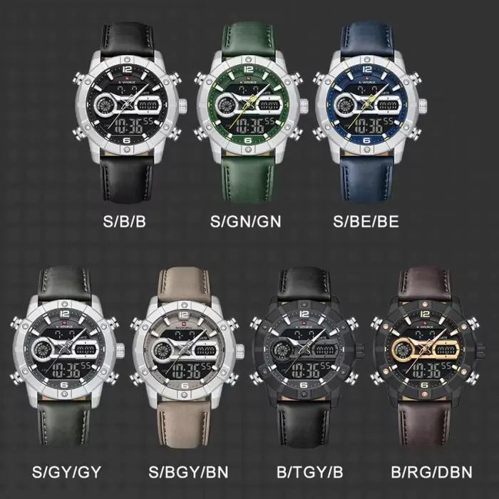 NAVIFORCE NF9263 montre étanche affichage lumineux bracelet en cuir véritable multi-fonction chronographe compte à