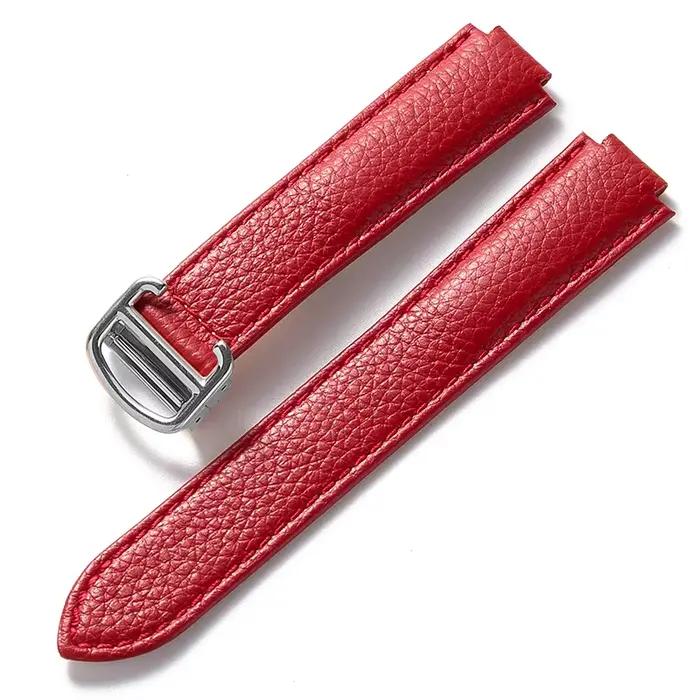 Remplacement Cartier ballon bleu convexe fermoir pliable motif galets bracelet de montre en cuir souple accessoires