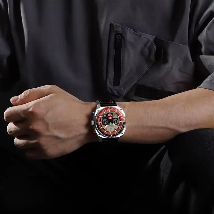 NAVIFORCE sport multifonction étanche montres pour hommes mode cuir marque de luxe Quartz analogique lumineux carré montre-bracelet