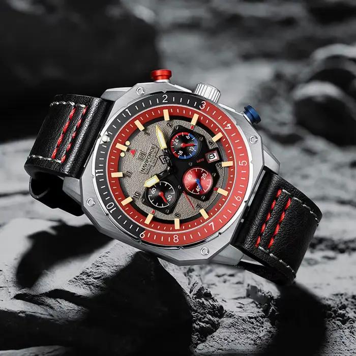 NAVIFORCE sport multifonction étanche montres pour hommes mode cuir marque de luxe Quartz analogique lumineux carré montre-bracelet