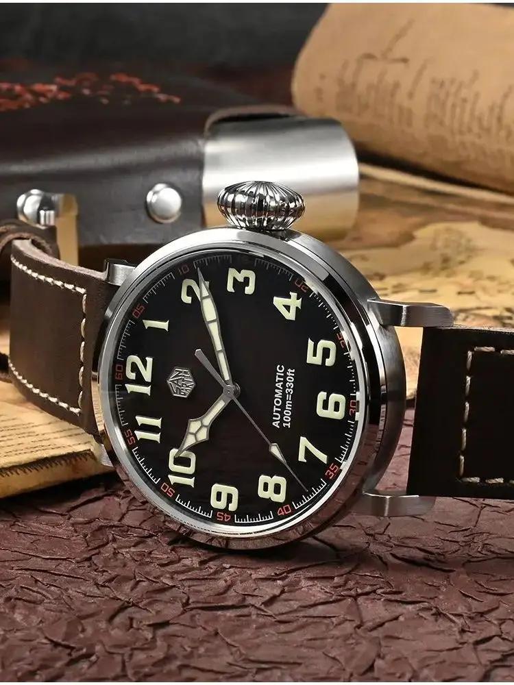 San Martin 45mm Bronze/acier montre mécanique pour hommes montre-bracelet étanche rétro pilote ST3621 luxe Saat lumineux 10Bar SN0095