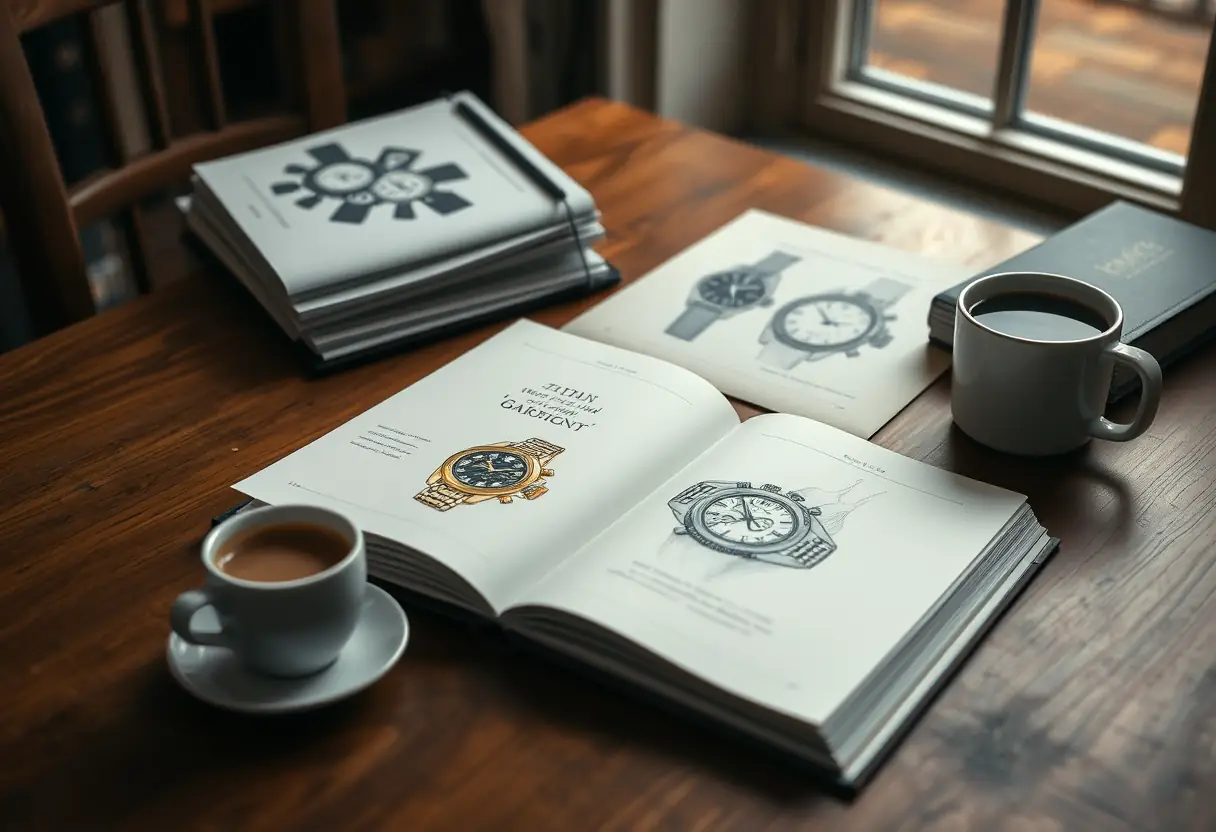 Livre de croquis rempli de montres de luxe, texte alternatif