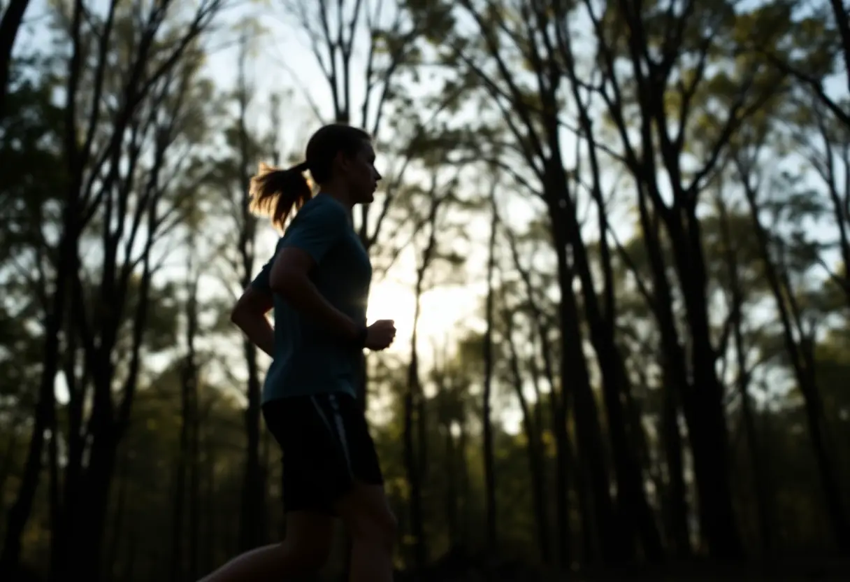 Silhouette d'un coureur en train d'entrainer avec une montre fine à son poignet
