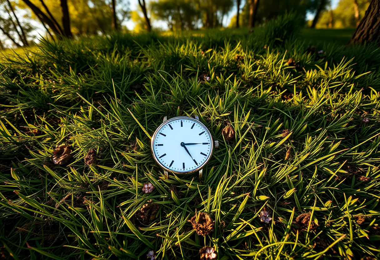 Face d'une montre sportive sur un champ ombragé par des arbres