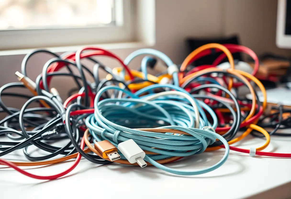 Câbles de charge colorés sur bureau